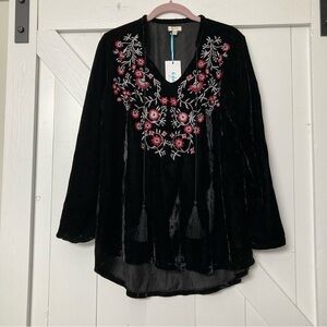 NWT Kyla Seo Eden tunic embroidered velvet whimsigoth boho dark floral size S